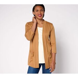 Isaac Mizrahi Live! Women's Top Plus Sz Sweater 2X Essentials Pima Brown A685799